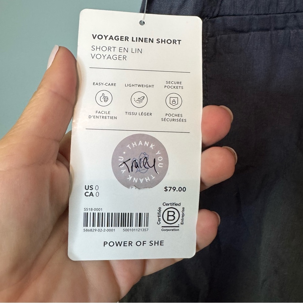 ATHLETA Voyager 100% LINEN Relaxed Shorts Granite Blue Adjustable Waist. NWT. 0 - Picture 10 of 15